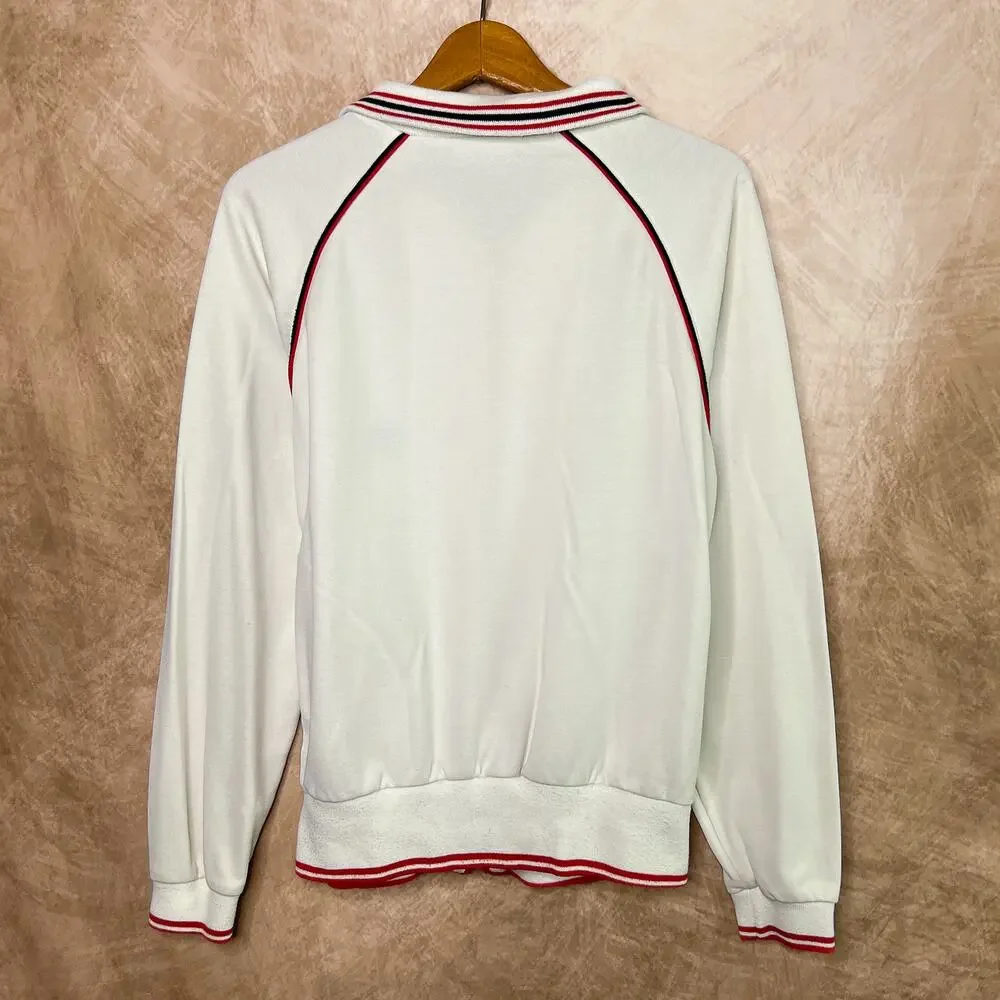 Vintage Y2K Raglan Sleeve Zip Up Jacket White Red Trim Streetwear Sporty Indie